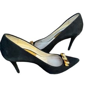 Michael Kors Black Suede Pumps Bold Bow Size 6.5